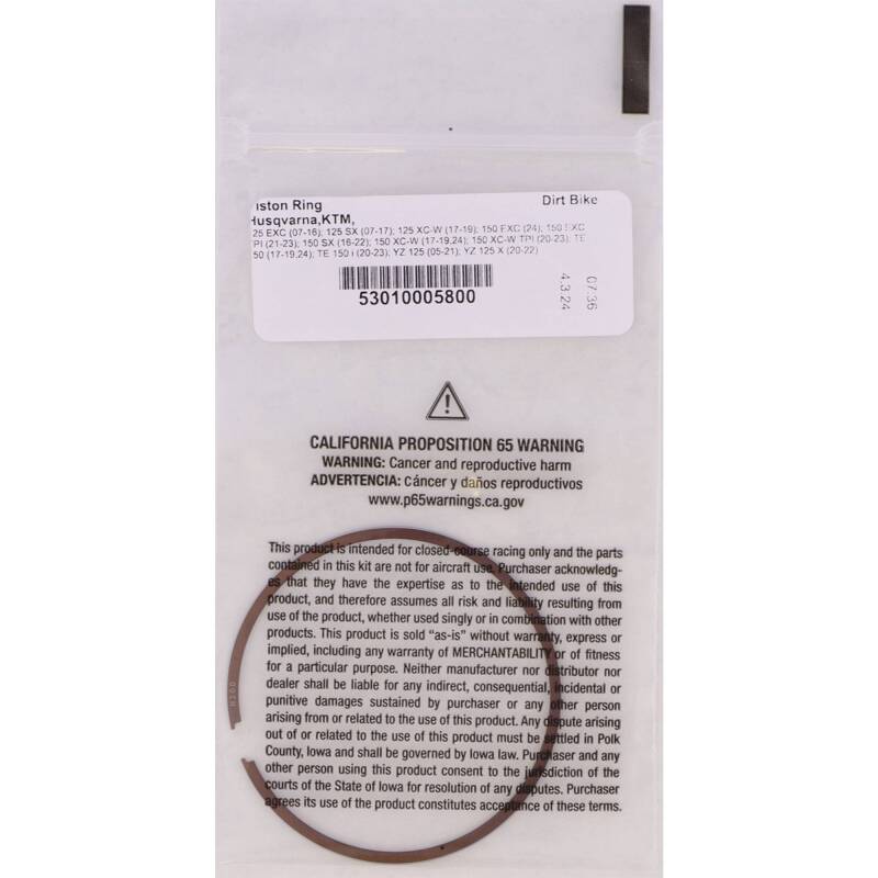 Vertex Pistons Vertex Piston 07-16 KTM 125 EXC 125cc +4.00mm Big Bore Replacement Rings - Single 53010005800 53010005800 Photo - Primary