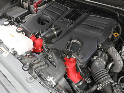 aFe 2022 Toyota Land Cruiser (J300) V6-3.5L (tt) BladeRunner 2.5in Aluminum Hot Charge Pipe - Red 46-20558-R 46-20558-R Photo - Mounted