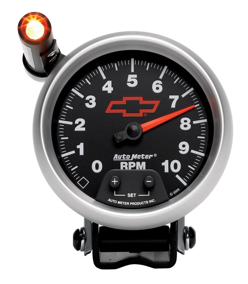 Autometer Tacho 3 3/4" 10k RPM Pedestal w Quick-Lite GM Bowtie Black 3690-00406 User 1