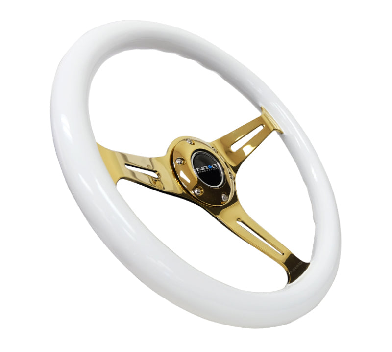 NRG Classic Wood Grain Wheel - 350mm 3 Chrome Gold Spokes - White Grip ST-015CG-WT Photo - Primary