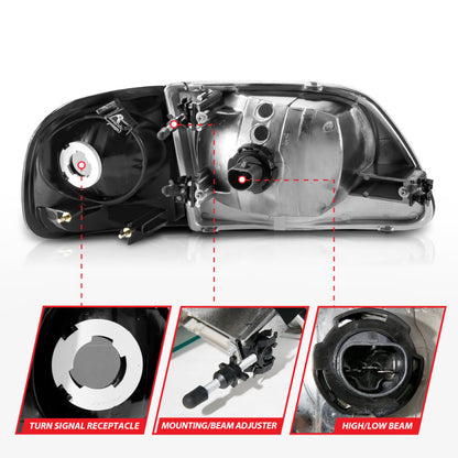 ANZO 1997-2003 Ford F150 Crystal Headlight Black w/ Parking Light 111460 111460 User 3