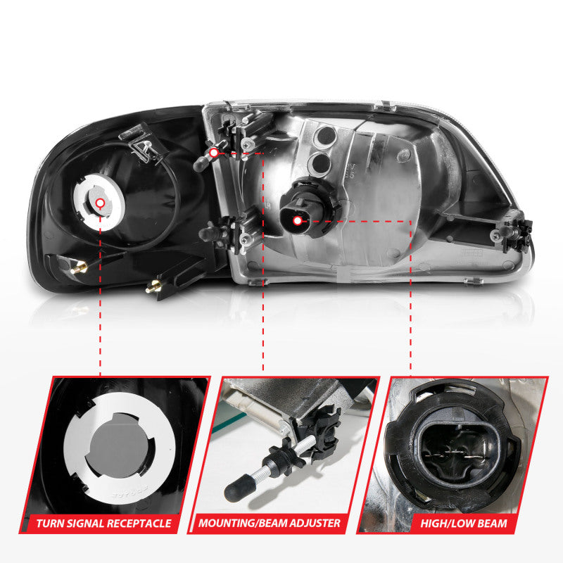 ANZO 1997-2003 Ford F150 Crystal Headlight Black w/ Parking Light 111460 111460 User 3