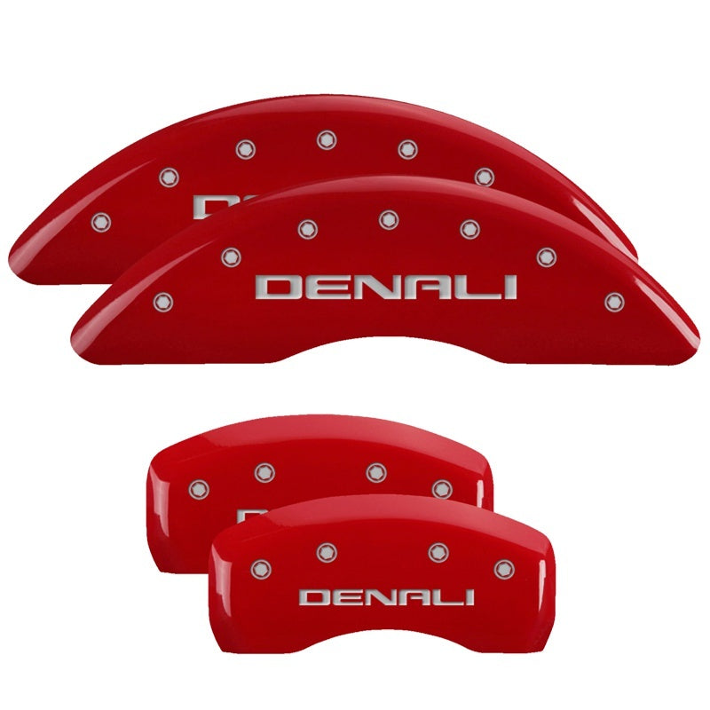 MGP 4 Caliper Covers Engraved Front & Rear Denali Red finish silver ch 34001SDNLRD 34001SDNLRD Photo - Primary