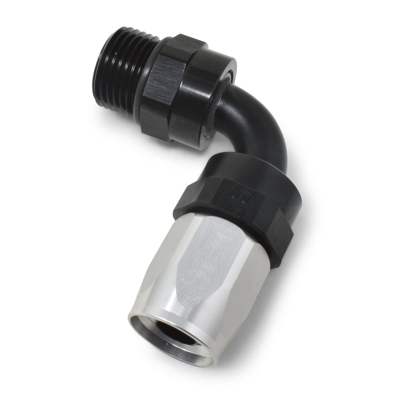 Russell Hose End #8 Hose To #8 Radius Inlet Port 90 Deg Black/Silver 612473 Photo - out of package