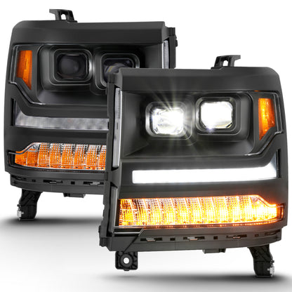 ANZO 16-18 Chevrolet Silverado 1500 LED Projector Headlights w/Plank Style Switchback Chrome w/Amber 111421 111421 Photo - Mounted
