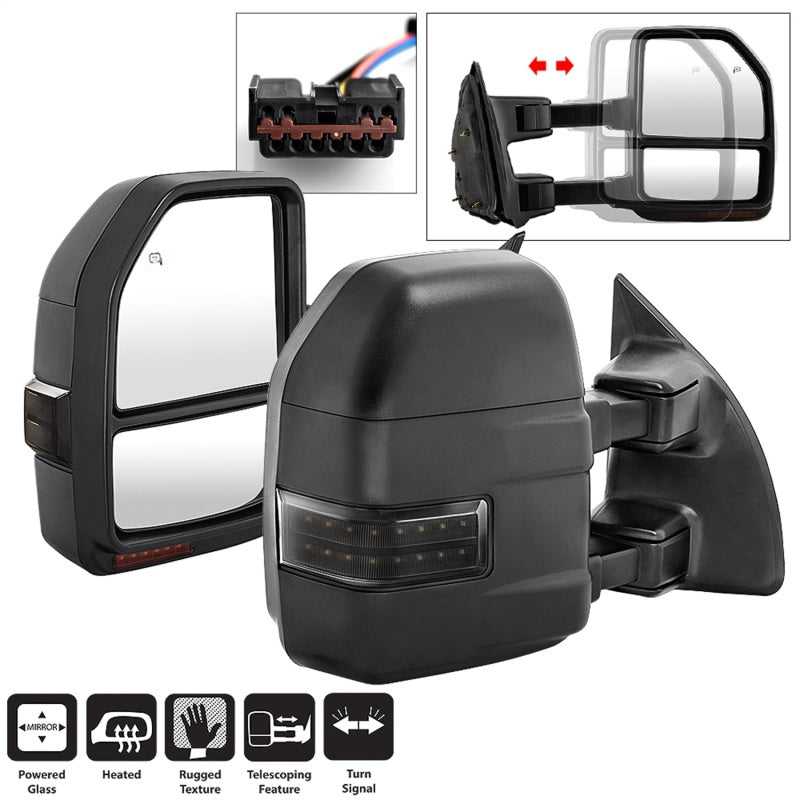 SPYDER xTune 99-07 Ford SuperDuty Heated LED Telescoping Pwr Mirrors-Smk (Pair) (MIR-FDSD99S-G4-PW-RSM-SET) 9943157 9943157 Photo - Primary