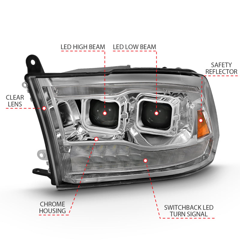 ANZO 2009-2018 Dodge Ram 1500 Led Projector Plank Style Switchback H.L Halo Chrome Amber (OE Style) 111465 111465 Photo - out of package