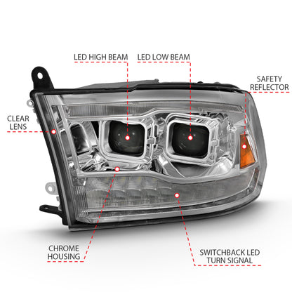 ANZO 2009-2018 Dodge Ram 1500 Led Projector Plank Style Switchback H.L Halo Chrome Amber (OE Style) 111465 111465 Photo - out of package