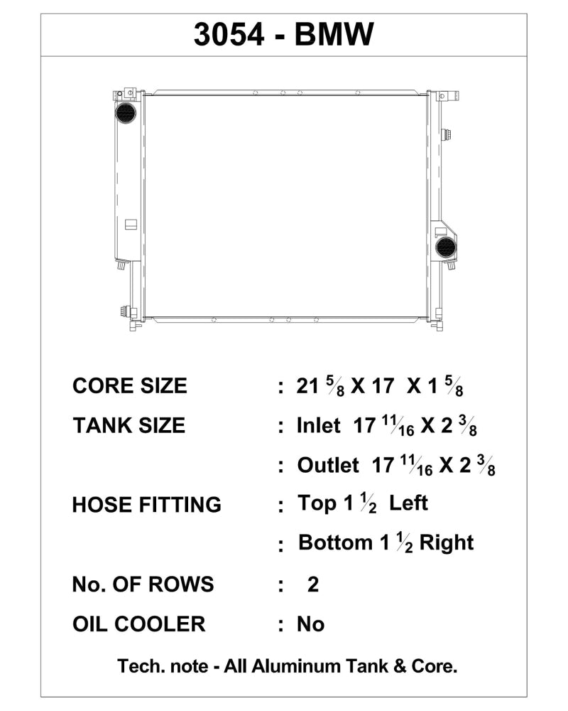 CSF 92-95 BMW 320i 92-98 BMW 323 92-98 BMW 325 94-98 BMW 328 93-99 BMW M3 3054 Technical Drawing