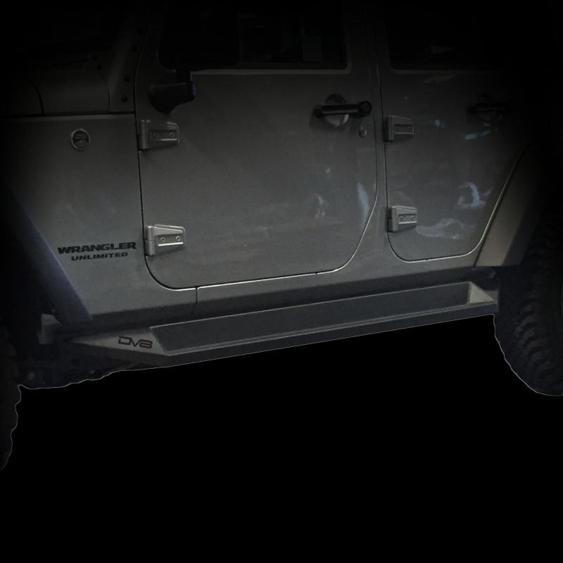 DV8 Offroad 07-18 Jeep Wrangler JK Plated Steel Rock Slider Steps - Matte Black (4 Door Only) SRSOTB-10 SRSOTB-10 Photo - Close Up