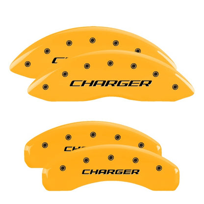 MGP 4 Caliper Covers Engraved Front & Rear Block/Charger Yellow finish black ch 12088SCHBYL 12088SCHBYL Photo - Primary
