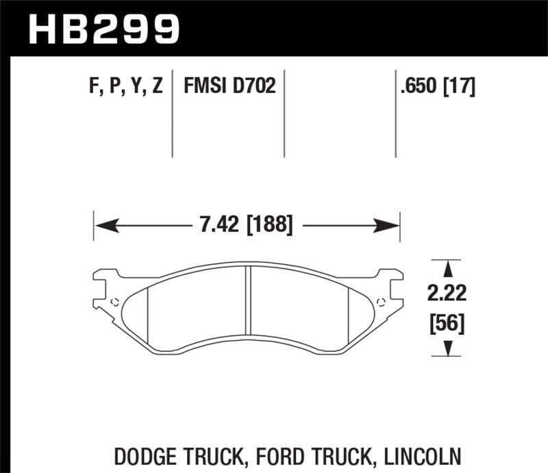 Hawk Ceramic Brake Pads Front Dodge Durango Base 2004-2005 HB299Z.650 Photo - Primary