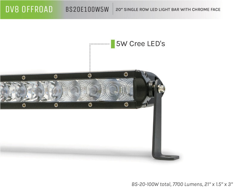 DV8 Offroad SL 8 Slim 20in Light Bar Slim 100W Spot 5W CREE LED - Black BS20E100W5W BS20E100W5W Product Brochure - a specific brochure describing a Product