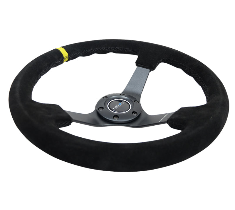 NRG Reinforced Steering Wheel (350mm / 3in. Deep) Blk Suede/X-Stitch w/5mm Blk Spoke & Yellow CM RST-036MB-S-Y RST-036MB-S-Y Photo - Primary