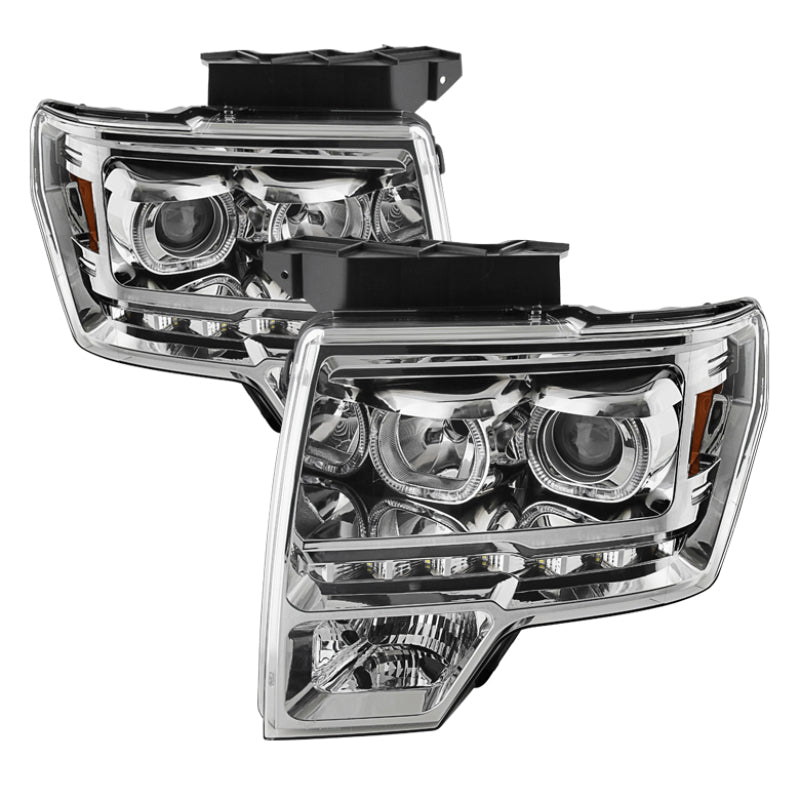 SPYDER Xtune Ford F150 09-14 Projector Headlights Halogen Model Only LED Halo Chrome PRO-JH-FF15009-CFB-C 9032240 9032240 Photo - Primary