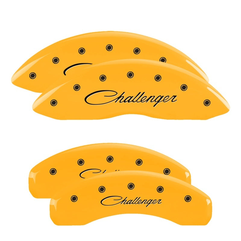 MGP 4 Caliper Covers Engraved Front & Rear Cursive/Challenger Yellow finish black ch 12088SCLSYL 12088SCLSYL Photo - Primary