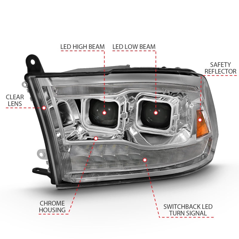 ANZO 2009-2018 Dodge Ram 1500 Led Projector Plank Style Switchback H.L Halo Chrome Amber (OE Style) 111465 111465 Photo - Unmounted