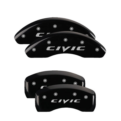 MGP 4 Caliper Covers Engraved Front Civic Engraved Rear 2015/CIVIC Black finish silver ch 20220SCIVBK 20220SCIVBK Photo - Primary