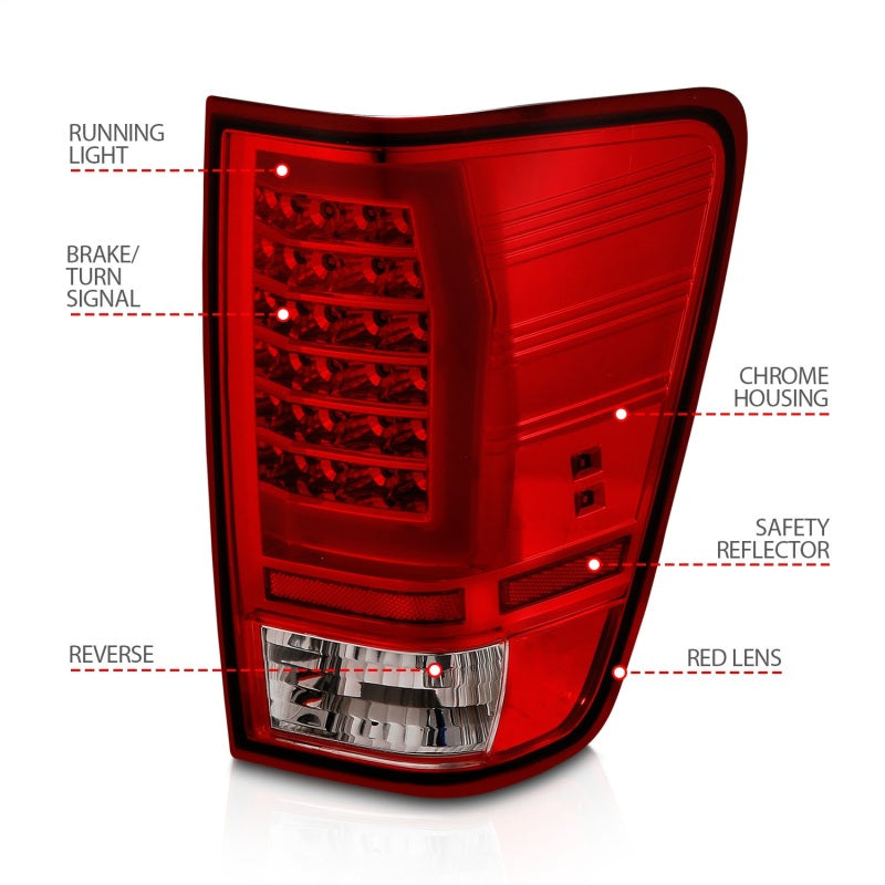 ANZO 04-15 Nissan Titan Full LED Tailights Chrome Housing Red/Clear Lens 311422 311422 Photo - Unmounted