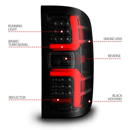 ANZO 15-19 Chevrolet Silverado 2500 HD/3500 HD LED Taillight w/ Sequential Black Housing/Smoke Lens 311451 311451 Photo - Unmounted