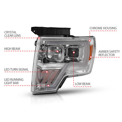ANZO 2009-2014 Ford F-150 Projector Headlight Chrome Amber 111446 111446 Photo - Unmounted