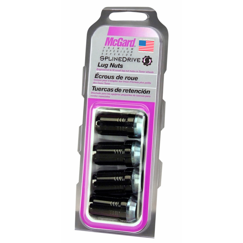 McGard SplineDrive Lug Nut (Cone Seat) M14X1.5 / 1.648in. Length (4-Pack) - Black (Req. Tool) 65315BK 65315BK Photo - in package