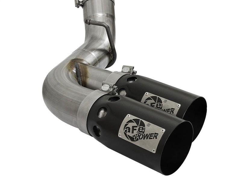 aFe Rebel XD Series 4in 409 Stainless Steel DPF-Back Exhaust w/Dual Black 49-44089-B Photo - Unmounted