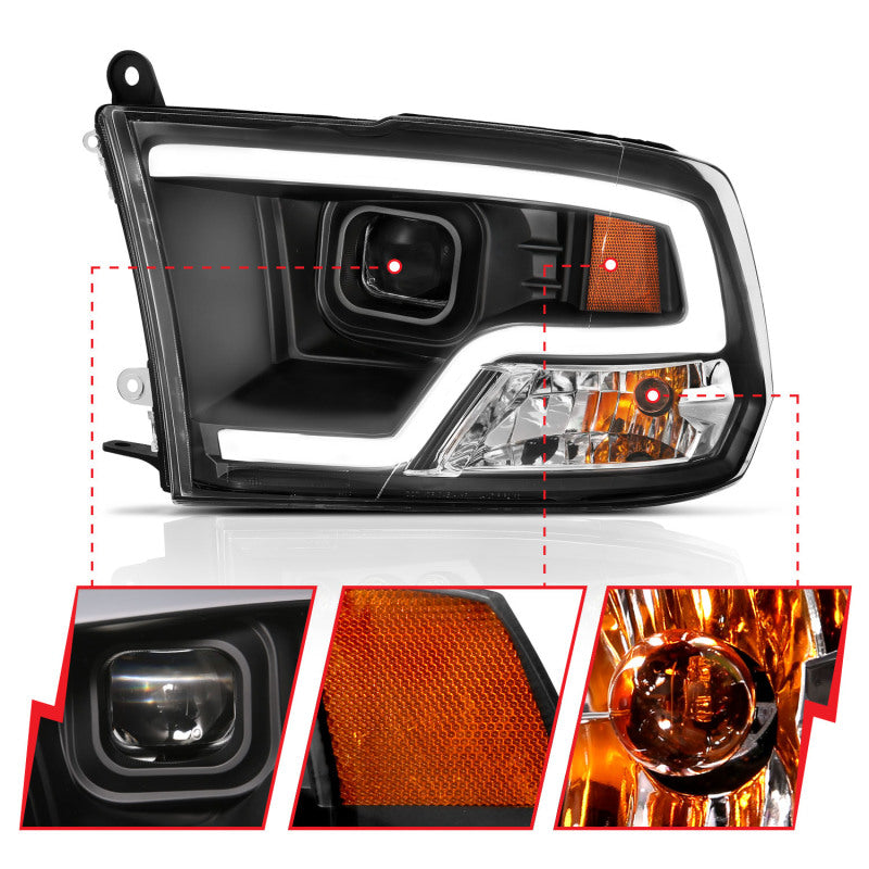 Anzo Dodge Ram 09-18 Projector Plank Style Headlight w/Halo Black Clear 111404 Photo - Close Up