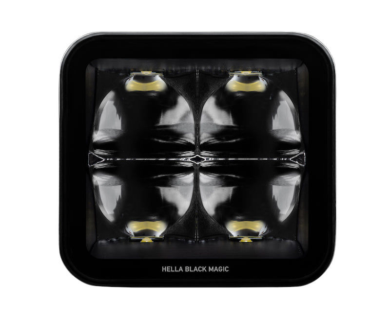 Hella Universal Black Magic 3.2in L.E.D. Cube Kit - Flood Beam (Long Range) 358176821 358176821 Photo - out of package