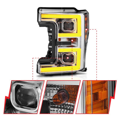 Anzo Projector Plank Style Switchback Headlight Chrome / Amber 17-18 Ford 111389 Photo - Unmounted