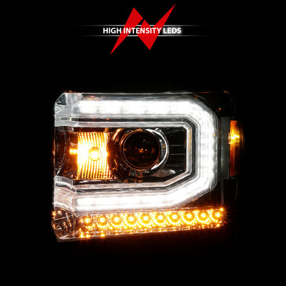 ANZO 2014-2015 Gmc Sierra 1500 Projector Headlights w/ Light Bar Chrome Housing (Halogen Type) 111514 111514 Photo - Unmounted