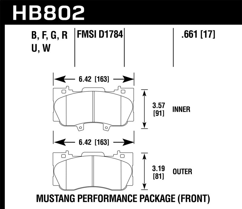 Hawk 15-17 Ford Mustang Performance Pkg (NON GT) HPS Front Brake Pads HB802F.661 Photo - Primary