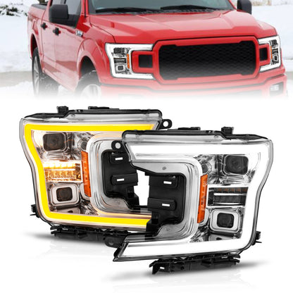 ANZO 18-20 Ford F-150 (w/o Fctry LED) Full LED Proj Headlights w/Light Bar Swtchbk Seq. Chrome w/Int 111571 111571 Photo - Primary