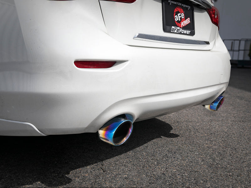aFe Takeda 2.5in 304 SS Cat-Back Exhaust System w/ Blue Flame Tips 16-18 Infiniti Q50 V6-3.0L (tt) 49-36132NM-L 49-36132NM-L Photo - Mounted