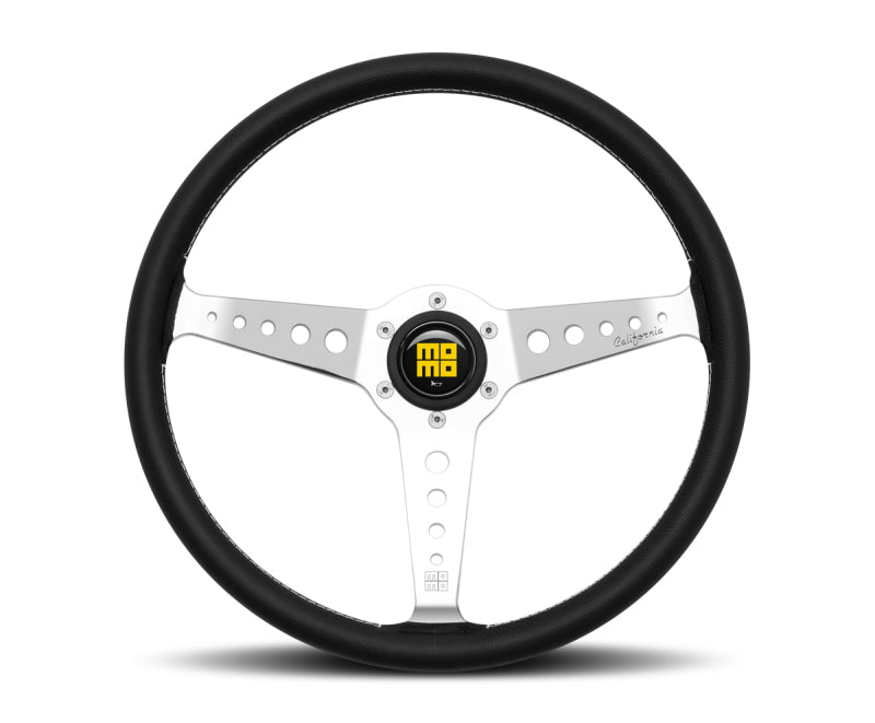 MOMO California Steering Wheel 360 mm - Black Leather/White Stitch/Pol Spokes CAL36BK2S