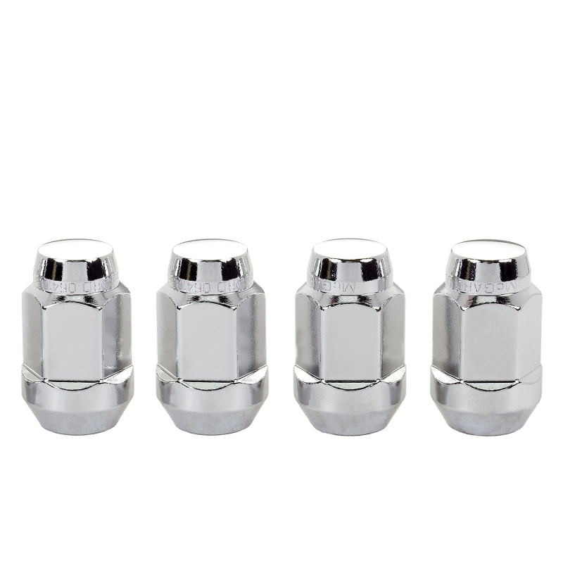 McGard Hex Lug Nut (Cone Seat Bulge Style) M14X1.5 / 22mm Hex / 1.635in. Length (4-Pack) - Chrome 64073 64073 Photo - out of package