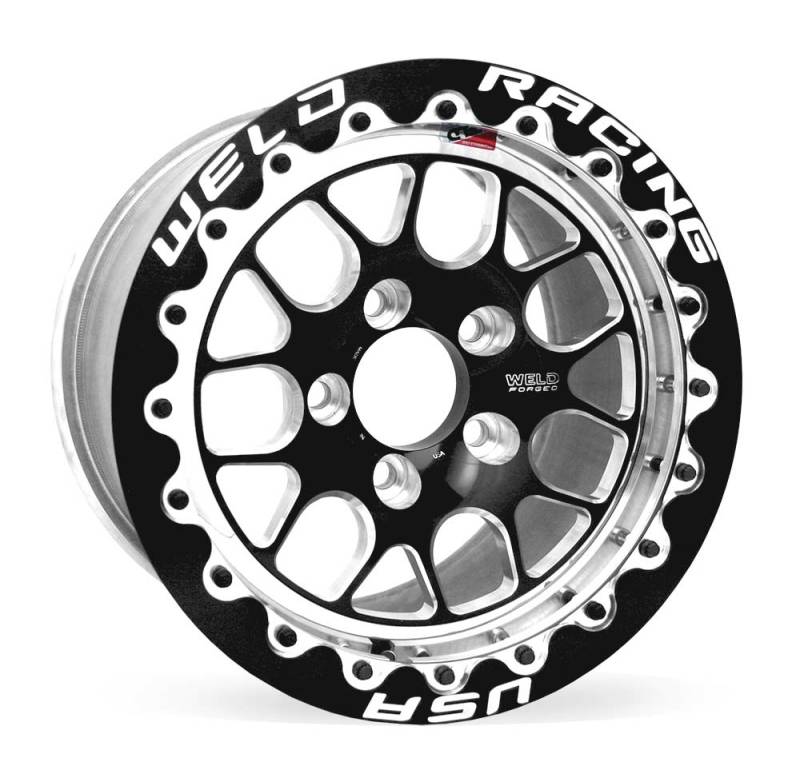 Weld S77 15x8.33 / 5x4.5 BP / 4.5in. BS Black Wheel (Medium Pad) - Black Single Beadlock MT 77MB508A45F 77MB508A45F Photo - Primary