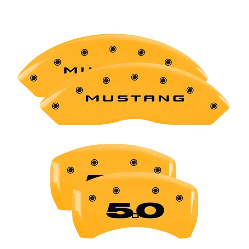 MGP 4 Caliper Covers Engraved Front Mustang Engraved Rear 50 Yellow finish black ch 10198SM50YL 10198SM50YL Photo - Primary