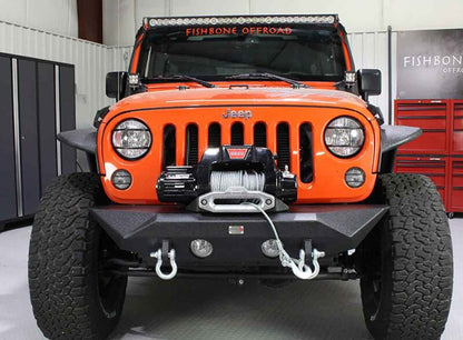 Fishbone Offroad 07-18 Jeep Wrangler JK Rubicon Unlimited Steel Front Bumper - Blk Txtrd Powdercoat FB22045 FB22045 Photo - lifestyle view