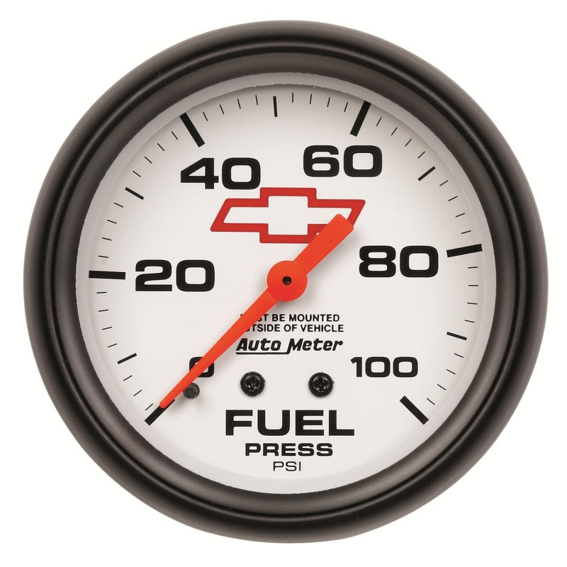 AutoMeter Gauge Fuel Press 2-5/8in. 100PSI Mechanical Chevy Red Bowtie White 5812-00406 5812-00406 Photo - Primary