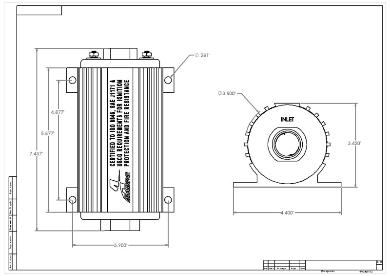 Aeromotive Marine A1000 Fuel Pump 11108 Technical Drawing