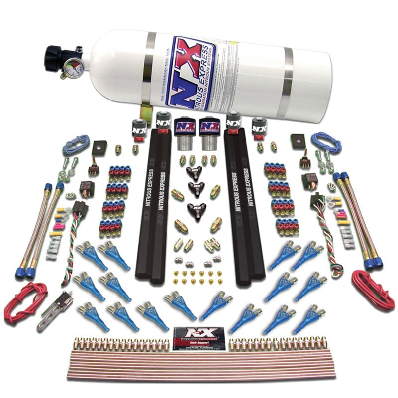 Nitrous Express Shark Dual Stage/Gas/Rails 16 Nozzles Nitrous Kit (200-1200HP) w/10lb Bottle 90208-10 90208-10 Photo - Primary