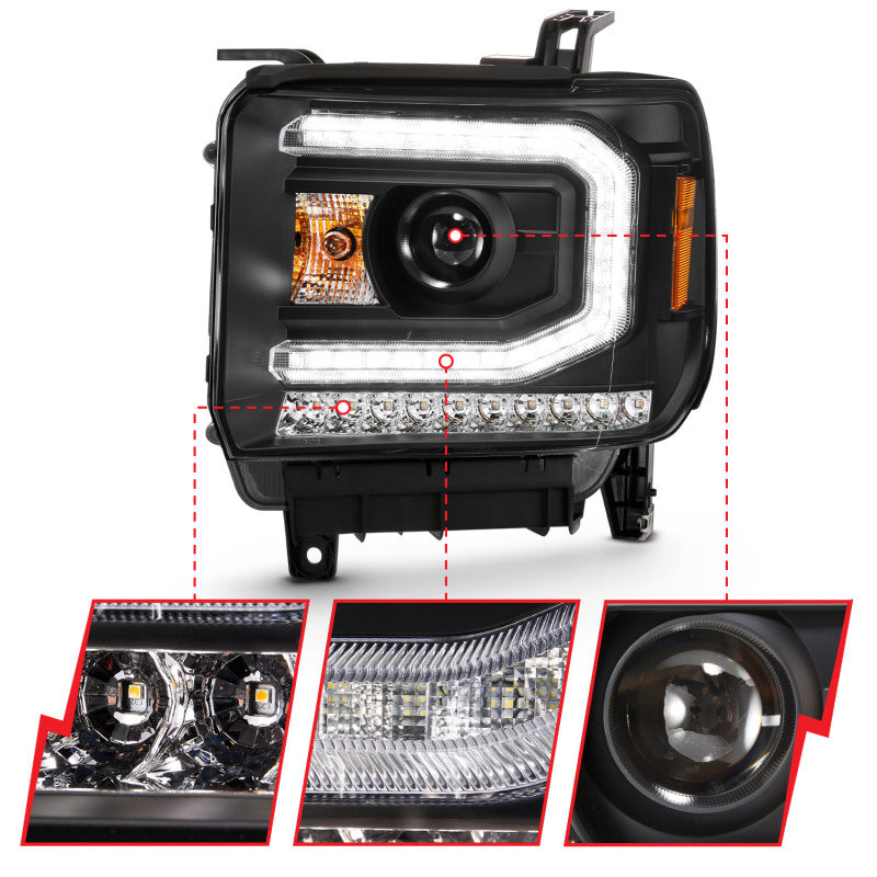 ANZO 2016-2019 Gmc Sierra 1500 Projector Headlight Plank Style Black w/ Sequential Amber Signal 111485 111485 User 2