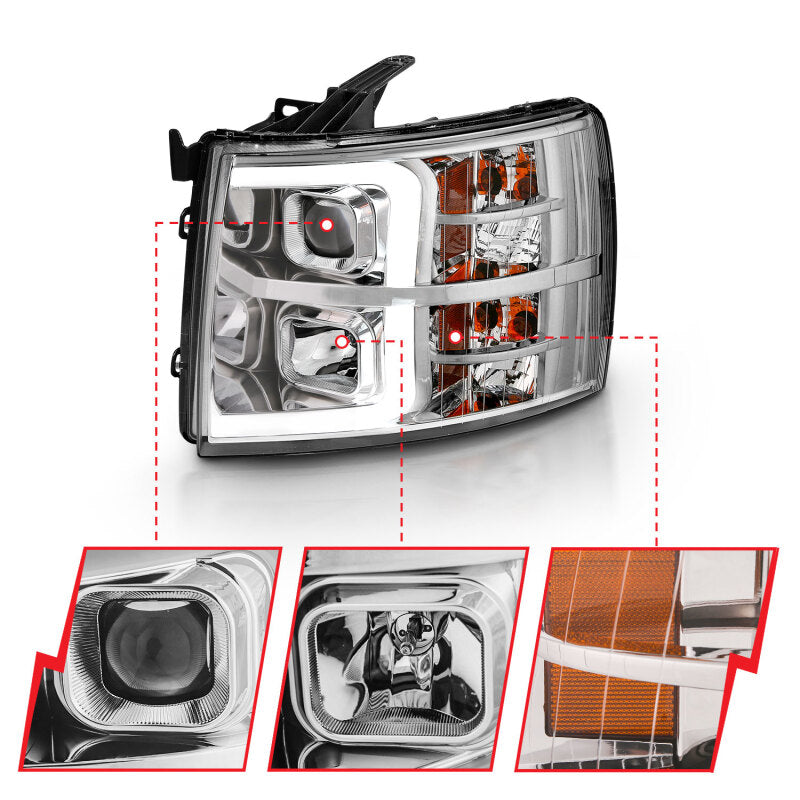 ANZO 2007-2013 Chevy Silverado 1500 Projector Plank Style Chrome Amber 111481 111481 Photo - Close Up