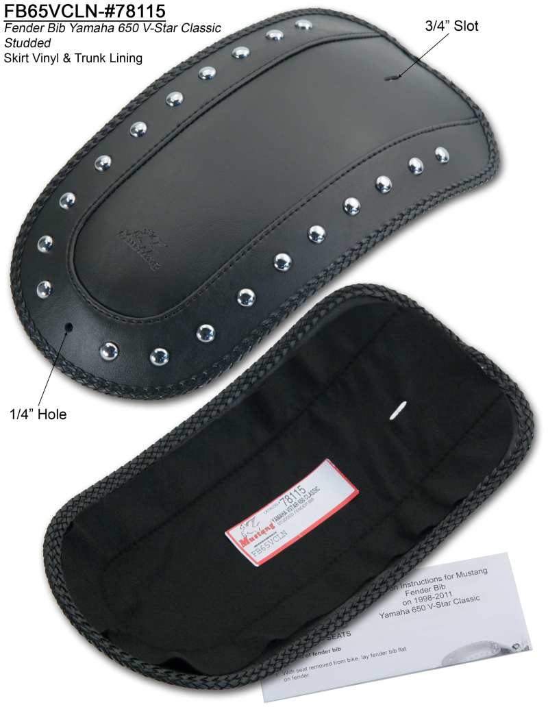 Mustang Motorcycle Mustang 98-11 Yamaha V-Star Classic Fender Bib w/Studs - Black 78115 78115 User 1