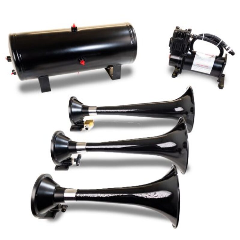 Kleinn Air Horns Kleinn Triple Black Horn Kit w/150 PSI Waterproof 3.0 gal Air Tank HK7 HK7 Photo - Primary