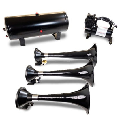 Kleinn Air Horns Kleinn Triple Black Horn Kit w/150 PSI Waterproof 3.0 gal Air Tank HK7 HK7 Photo - Primary