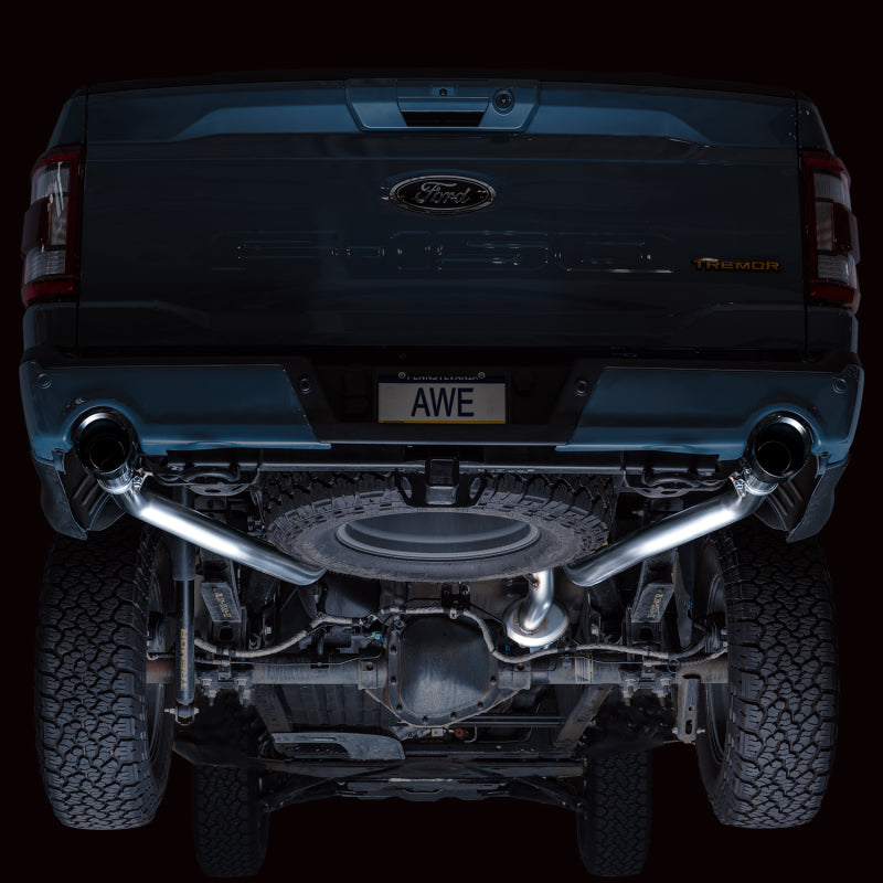 AWE Tuning 2021+ Ford F-150 Tremor (w/ Bumper Cutouts) 0FG Resonated Catback - Diamond Black Tips 3015-33402 3015-33402 Photo - Mounted