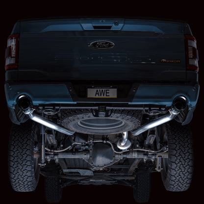 AWE Tuning 2021+ Ford F-150 Tremor (w/ Bumper Cutouts) 0FG Non-Resonated Catback -Diamond Black Tips 3020-33402 3020-33402 Photo - Mounted