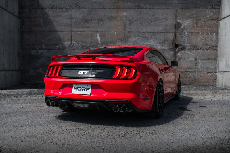 MBRP 18-20 Ford Mustang GT 5.0 w/ Quad Tip Active Exhaust Cat Back Split Rear T304 w/ Carb Fib Tips S72093CF S72093CF Photo - lifestyle view